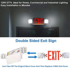 LED Exit Sign with Emergency Light, 2 Adjustable Head Flood Lights, OSTEK Double Sided Red Emergency Exit Sign and Lights Combo, 90min Backup Battery, Fire Resistant 120-277V (UL 94V-0)(1pack)