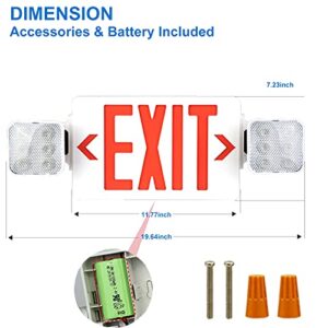 LED Exit Sign with Emergency Light, 2 Adjustable Head Flood Lights, OSTEK Double Sided Red Emergency Exit Sign and Lights Combo, 90min Backup Battery, Fire Resistant 120-277V (UL 94V-0)(1pack)