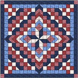 easy quilt kit faceted star patriotic red, white and blue full size