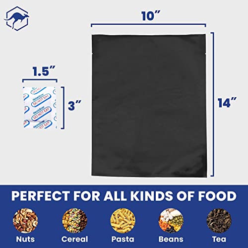 15x Silver 5 Gallon Wallaby Mylar Bag - (5 Mil) and 75 Wallaby Mylar Bags - Bundle - 1 Gallon - Matte Black (5 Mil - 10’’x14’’), Oxygen Absorbers, Labels - Resealable Zipper, Heat Seal, FDA Grade