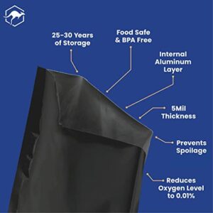 15x Silver 5 Gallon Wallaby Mylar Bag - (5 Mil) and 75 Wallaby Mylar Bags - Bundle - 1 Gallon - Matte Black (5 Mil - 10’’x14’’), Oxygen Absorbers, Labels - Resealable Zipper, Heat Seal, FDA Grade