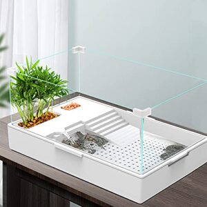 amosijoy glass turtle tank aquarium reptile tortoise habitat turtle basking platform with pump, filter and filter layer design, prevent from escaping (small)