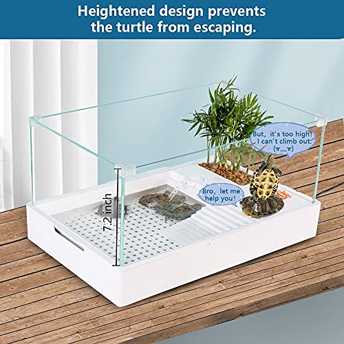 AMOSIJOY Glass Turtle Tank Aquarium Reptile Tortoise Habitat Turtle Basking Platform with Pump, Filter and Filter Layer Design, Prevent from Escaping (Small)