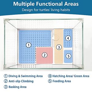 AMOSIJOY Glass Turtle Tank Aquarium Reptile Tortoise Habitat Turtle Basking Platform with Pump, Filter and Filter Layer Design, Prevent from Escaping (Small)