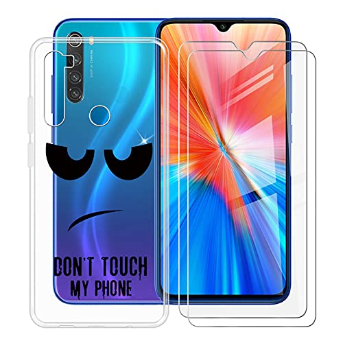 HHUAN Case for Redmi Note 8 2021 (6.30 Inch) with 2 X Tempered Glass Screen Protector, Clear Soft Silicone Cover Bumper TPU Shockproof Phone Case for Redmi Note 8 2021 - DUO5