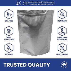 15x Silver 5 Gallon Wallaby Mylar Bag - (5 Mil) + 60 Mylar Bag Bundle - 1 Gallon Stand-Up Zipper Pouches - (7.5 Mil-10’’x14’’), Oxygen Absorbers, Labels - Resealable Zipper, Heat Seal, FDA Grade