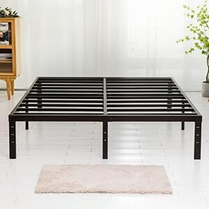 wulanos queen size bed frame, 3500lbs heavy duty metal platform with steel slats support, sturdy and durable noise-free, 14 inches high bedframes with ample storage, no box spring needed, black