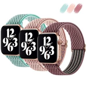 fullife 3-pack stretchy solo loop strap compatible with apple watch bands 38mm 40mm 41mm, adjustable braided sport elastics nylon women men wristband for iwatch series 8/7/6/5/4/3/2/1 se