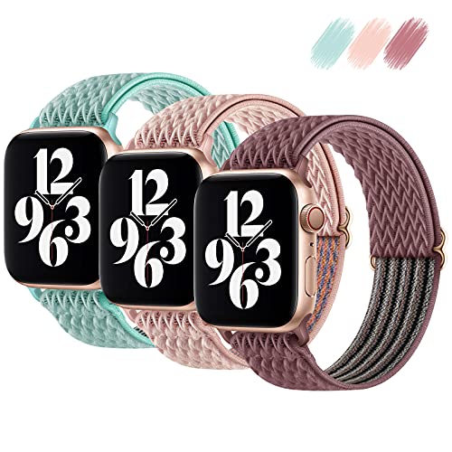 Fullife 3-Pack Stretchy Solo Loop Strap Compatible with Apple Watch Bands 38mm 40mm 41mm, Adjustable Braided Sport Elastics Nylon Women Men Wristband for iWatch Series 8/7/6/5/4/3/2/1 SE