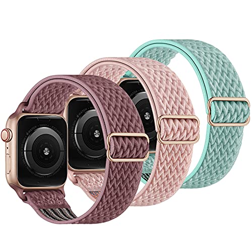 Fullife 3-Pack Stretchy Solo Loop Strap Compatible with Apple Watch Bands 38mm 40mm 41mm, Adjustable Braided Sport Elastics Nylon Women Men Wristband for iWatch Series 8/7/6/5/4/3/2/1 SE