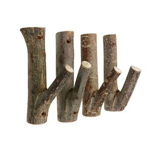 honjie 4pcs real wood tree branch wall hook, farmhouse rustic decorative wooden with bark trunk thickness 2cm-3cm with screw