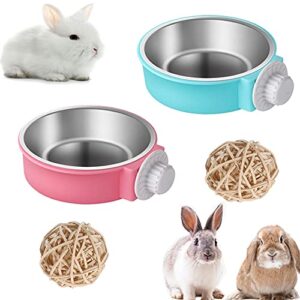 rabbit bowls set, big pet bunny food bowls small animals cage bowl and stainless steel hanging water food feeder bowls for big bunny food dish