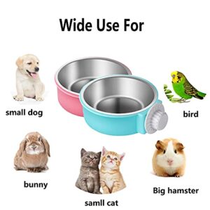 Rabbit Bowls Set, Big Pet Bunny Food Bowls Small Animals Cage Bowl and Stainless Steel Hanging Water Food Feeder Bowls for Big Bunny Food Dish