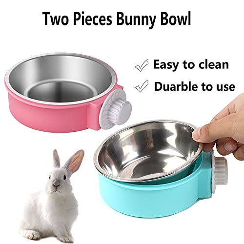 Rabbit Bowls Set, Big Pet Bunny Food Bowls Small Animals Cage Bowl and Stainless Steel Hanging Water Food Feeder Bowls for Big Bunny Food Dish