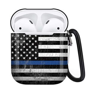 giumowl american flag airpods case compatiable with airpods 1 & 2 - airpods cover with key chain, full protective durable shockproof personalize wireless headphone case