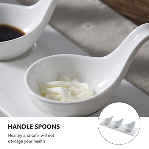 YARNOW 1 Set 4Pcs Ceramic Dip Bowls Set with Tray Dip Mini Dipping Bowls Seasoning Soy Sauce Flavor Serving Dish Bowls Caviar Spoons Sauce Vinegar Serving Bowl Size L