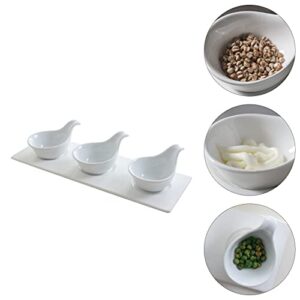 YARNOW 1 Set 4Pcs Ceramic Dip Bowls Set with Tray Dip Mini Dipping Bowls Seasoning Soy Sauce Flavor Serving Dish Bowls Caviar Spoons Sauce Vinegar Serving Bowl Size L