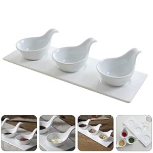 YARNOW 1 Set 4Pcs Ceramic Dip Bowls Set with Tray Dip Mini Dipping Bowls Seasoning Soy Sauce Flavor Serving Dish Bowls Caviar Spoons Sauce Vinegar Serving Bowl Size L