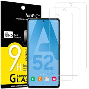new'c pack of 3, glass screen protector for samsung galaxy a52, a52 5g, a52s 5g, tempered glass anti-scratch, anti-fingerprints, bubble-free, 9h hardness, 0.33mm ultra transparent, ultra resistant