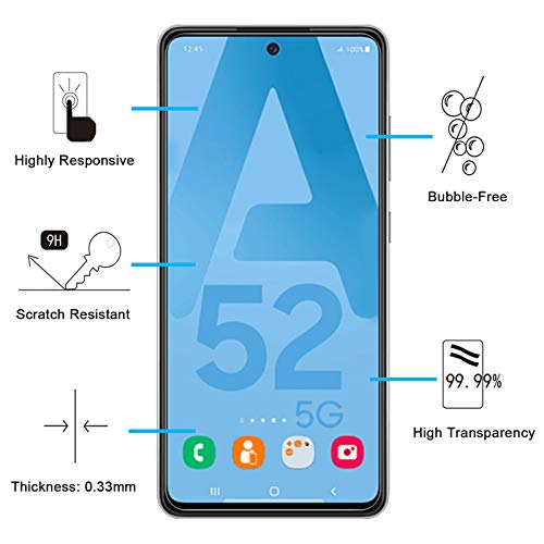 NEW'C Pack of 3, Glass Screen Protector for Samsung Galaxy A52, A52 5G, A52S 5G, Tempered Glass Anti-Scratch, Anti-Fingerprints, Bubble-Free, 9H Hardness, 0.33mm Ultra Transparent, Ultra Resistant