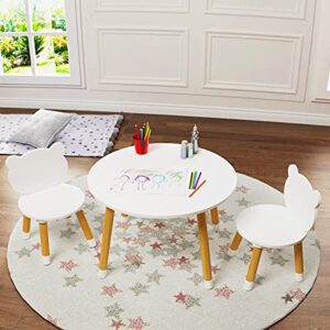 UTEX Kids Wood Table and Chair Set, Kids Play Table with 2 Chairs,3 Pieces Round Play Tablet for Toddlers, Girls, Boys,White