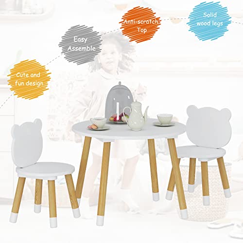 UTEX Kids Wood Table and Chair Set, Kids Play Table with 2 Chairs,3 Pieces Round Play Tablet for Toddlers, Girls, Boys,White