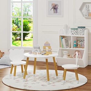 UTEX Kids Wood Table and Chair Set, Kids Play Table with 2 Chairs,3 Pieces Round Play Tablet for Toddlers, Girls, Boys,White