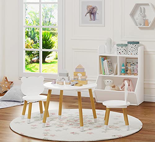 UTEX Kids Wood Table and Chair Set, Kids Play Table with 2 Chairs,3 Pieces Round Play Tablet for Toddlers, Girls, Boys,White