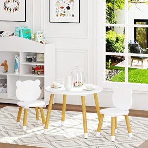 UTEX Kids Wood Table and Chair Set, Kids Play Table with 2 Chairs,3 Pieces Round Play Tablet for Toddlers, Girls, Boys,White