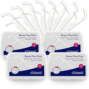 orthodontic flossers for braces | floss picks with shred-resistant unwaxed dental floss in dental hygiene kit for kids and adults (set of 4 x 35 pcs)