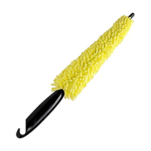 Hosuho Car Wheel Sponge Cleaning Brush, 29 x 5 cm Rims Tire Washing Brush with Plastic Handle, Yellow Multifunctional Cleaning Brush for Bicycles and Motorcycles