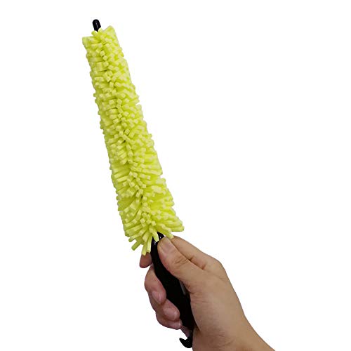 Hosuho Car Wheel Sponge Cleaning Brush, 29 x 5 cm Rims Tire Washing Brush with Plastic Handle, Yellow Multifunctional Cleaning Brush for Bicycles and Motorcycles