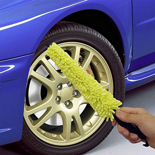 Hosuho Car Wheel Sponge Cleaning Brush, 29 x 5 cm Rims Tire Washing Brush with Plastic Handle, Yellow Multifunctional Cleaning Brush for Bicycles and Motorcycles