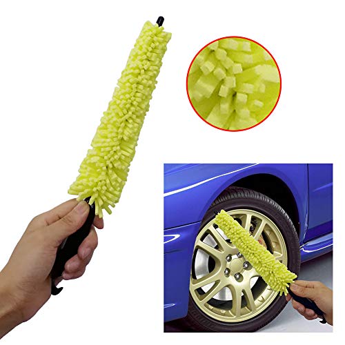 Hosuho Car Wheel Sponge Cleaning Brush, 29 x 5 cm Rims Tire Washing Brush with Plastic Handle, Yellow Multifunctional Cleaning Brush for Bicycles and Motorcycles