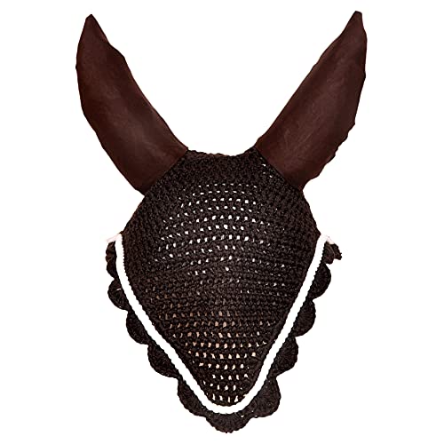 Generic Star Trading Company Horse Soft Crochet Breathable Cotton Ear Net Hood Ear Protector Bonnet Equestrian with Piping Cotton Brown Horse Flyveil (Size: Full)