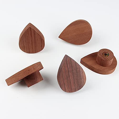 Wall Hooks Wood, Water Droplets Walnut Wood Wall Hooks for Coats, 5PCS Modern Wood Hooks for Wall Robe Hooks Entryway Wall Hangers, Heavy Duty Hooks for Bedroom Living Room