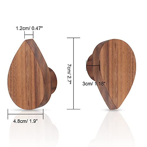 Wall Hooks Wood, Water Droplets Walnut Wood Wall Hooks for Coats, 5PCS Modern Wood Hooks for Wall Robe Hooks Entryway Wall Hangers, Heavy Duty Hooks for Bedroom Living Room