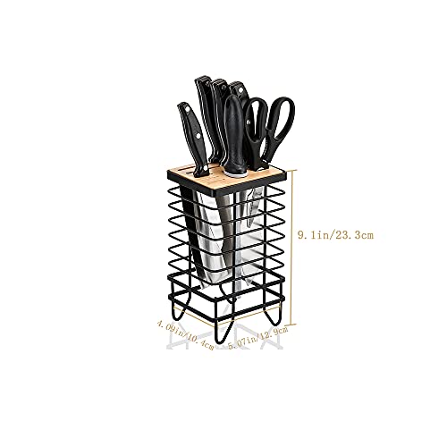 LINFIDITE Knife Block Holder Universal Kitchen Knife Organizer Storage Stand 8 Slots Top Hollow Iron Wire Safe to Use Different Size Shape Knife Sharpeners Scissors Kitchen Countertop Black