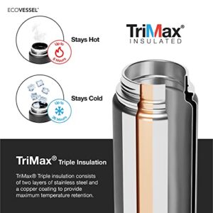 EcoVessel PERK Trimax Vacuum Insulated Stainless Steel Travel Bottle for Coffee & Tea with Push Button Locking Top – 16oz (White Out)