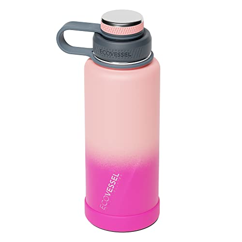 EcoVessel Stainless Steel Water Bottle with Insulated Dual Lid, Insulated Water Bottle with Strainer and Silicone Bottle Bumper, Coffee Mug – 32oz (Dawn Patrol)