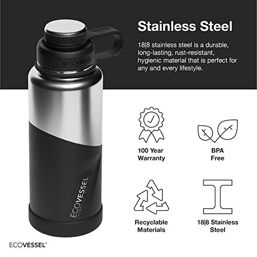 EcoVessel Stainless Steel Water Bottle with Insulated Dual Lid, Insulated Water Bottle with Strainer and Silicone Bottle Bumper, Coffee Mug – 32oz (Dawn Patrol)