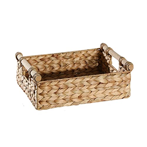 UXZDX Straw Storage Baskets with Wooden Handles, Rectangular Storage Baskets, Woven Storage Baskets for Coffee Table Cabinets