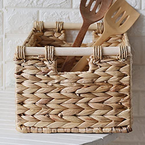 UXZDX Straw Storage Baskets with Wooden Handles, Rectangular Storage Baskets, Woven Storage Baskets for Coffee Table Cabinets