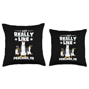 Penguin Merch Co I Just Really Like Penguins OK Funny Arctic Bird Lovers Throw Pillow, 18x18, Multicolor