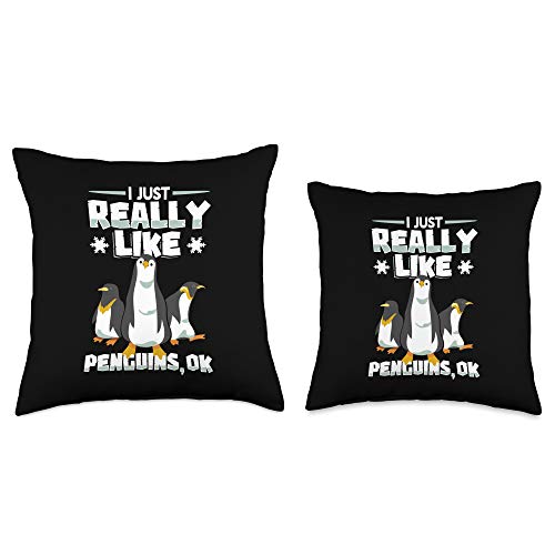 Penguin Merch Co I Just Really Like Penguins OK Funny Arctic Bird Lovers Throw Pillow, 18x18, Multicolor