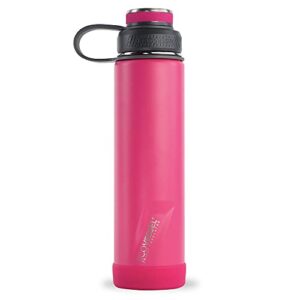ecovessel stainless steel water bottle with insulated dual lid, insulated water bottle with strainer and silicone bottle bumper, coffee mug – 24oz (wild magenta)