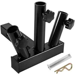 universal hitch mount 3 flag pole holder for jeep suv rv pickup car truck camper trailer with standard 2 inch hitch receivers bracket with anti-wobble screw (black 3 flagpoles)