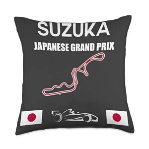 suzuka circuit racing japanese pit crew store suzuka circuit formula racing car japanese grand prix throw pillow, 18x18, multicolor