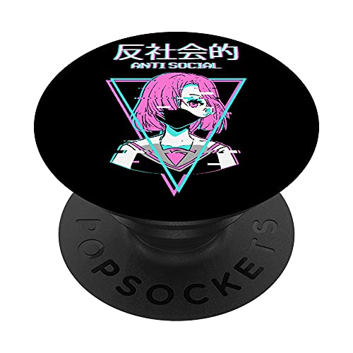 Antisocial Vaporwave Anime Girl Japanese Indie Alt Aesthetic PopSockets Swappable PopGrip