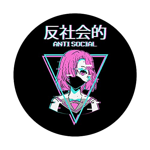 Antisocial Vaporwave Anime Girl Japanese Indie Alt Aesthetic PopSockets Swappable PopGrip